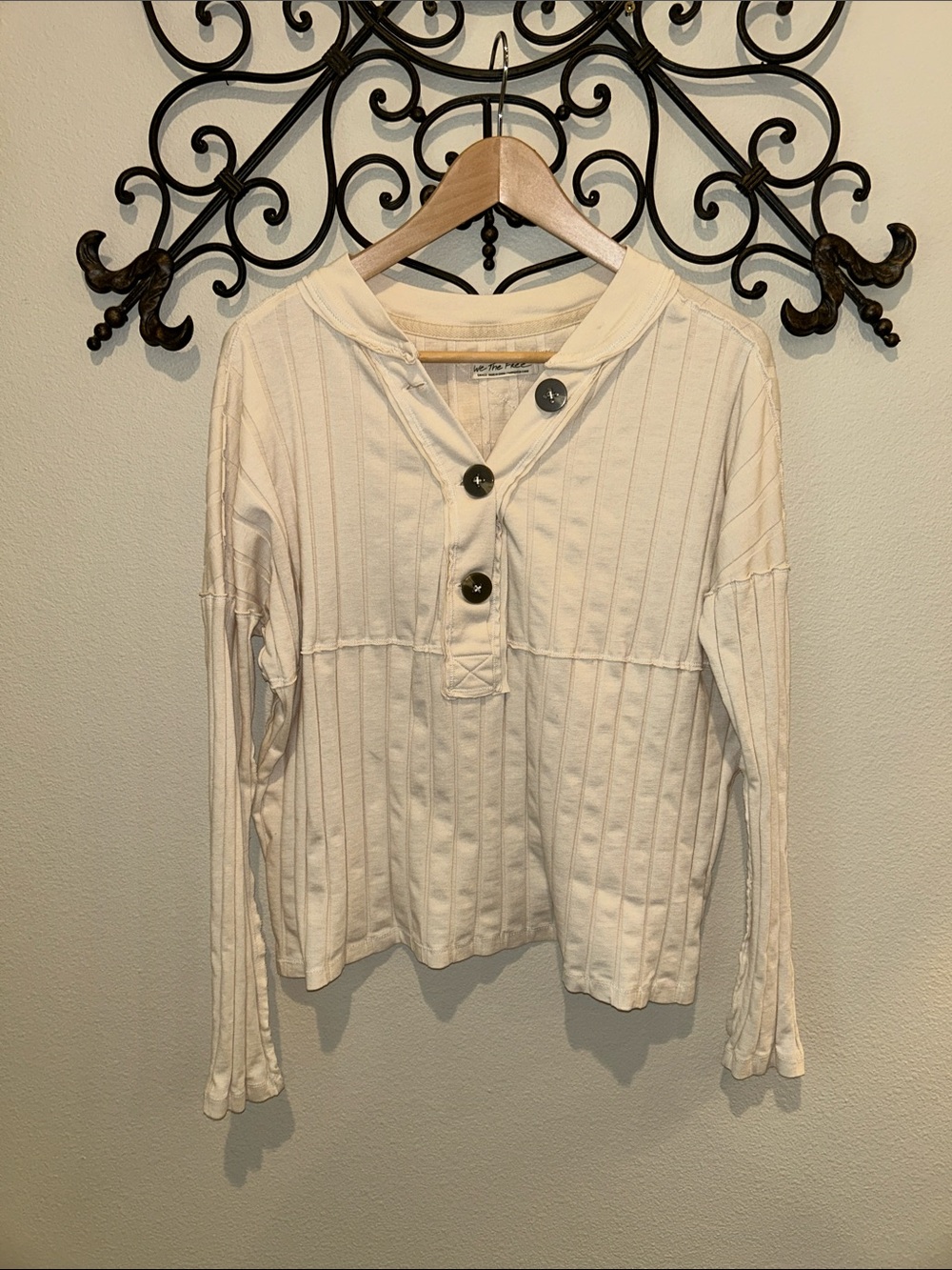 WE THE FREE "IN THE MIX" IVORY RIBBED LONG SLEEVE TEE SIZE SMALL